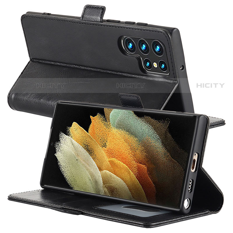 Handytasche Stand Schutzhülle Flip Leder Hülle D10T für Samsung Galaxy S21 Ultra 5G Schwarz