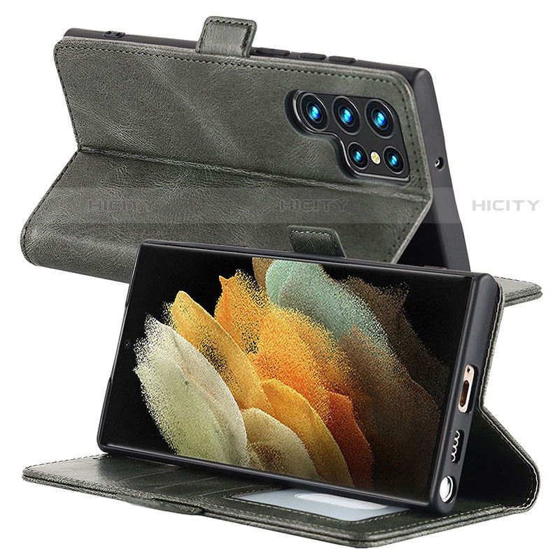 Handytasche Stand Schutzhülle Flip Leder Hülle D10T für Samsung Galaxy S22 Ultra 5G Grün