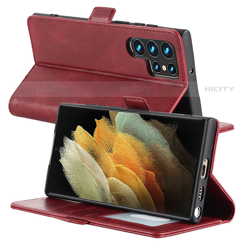 Handytasche Stand Schutzhülle Flip Leder Hülle D10T für Samsung Galaxy S22 Ultra 5G Rot