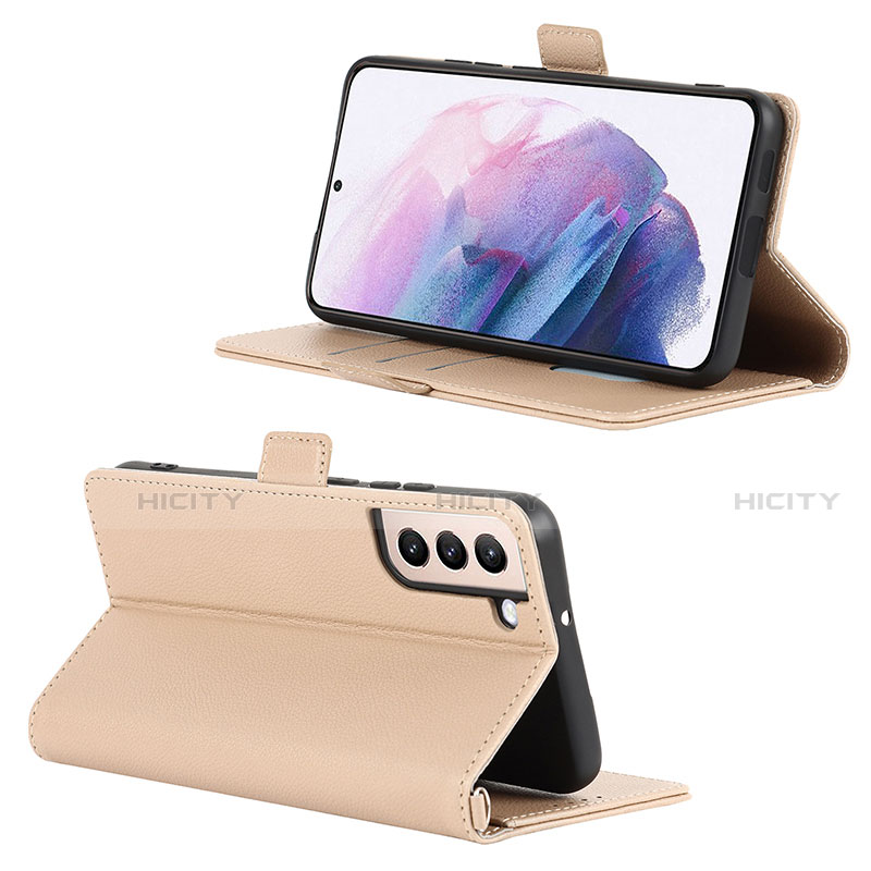 Handytasche Stand Schutzhülle Flip Leder Hülle D12T für Samsung Galaxy S21 5G Gold