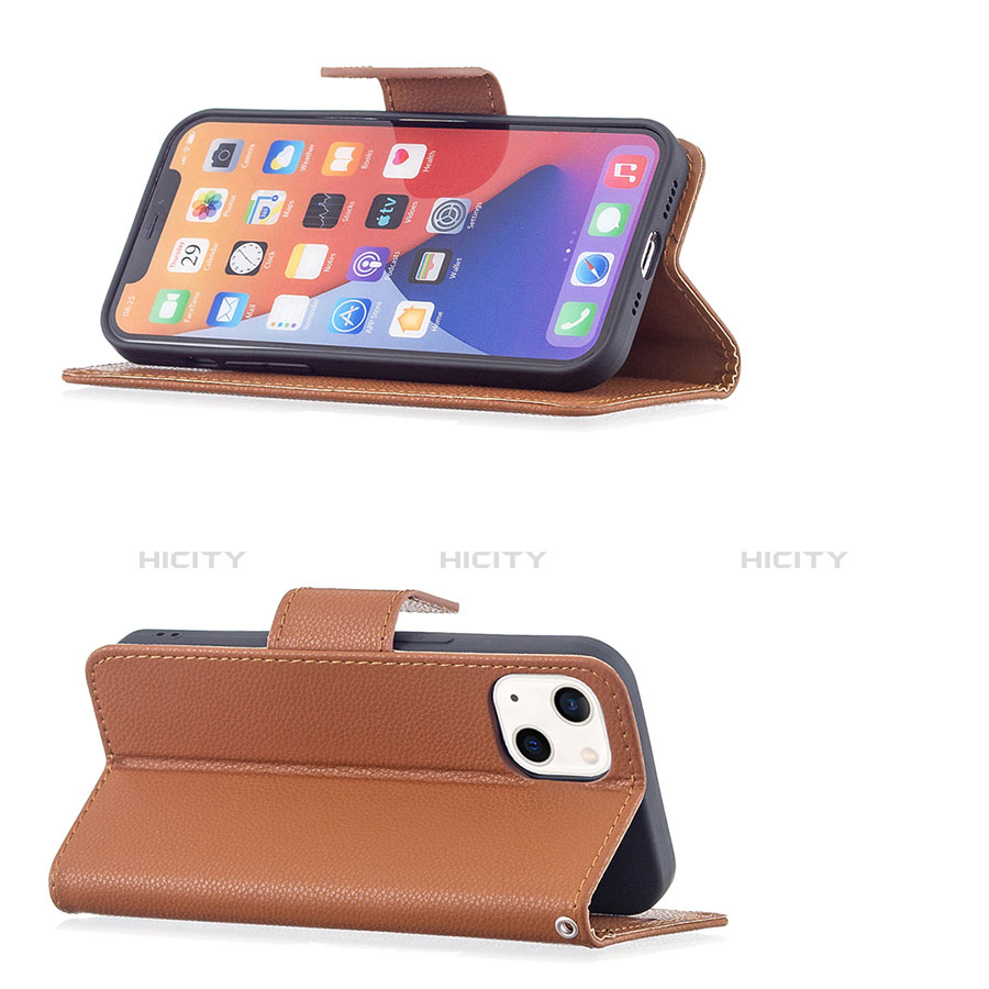 Handytasche Stand Schutzhülle Flip Leder Hülle für Apple iPhone 13 Braun