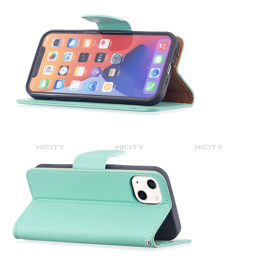 Handytasche Stand Schutzhülle Flip Leder Hülle für Apple iPhone 13 Cyan