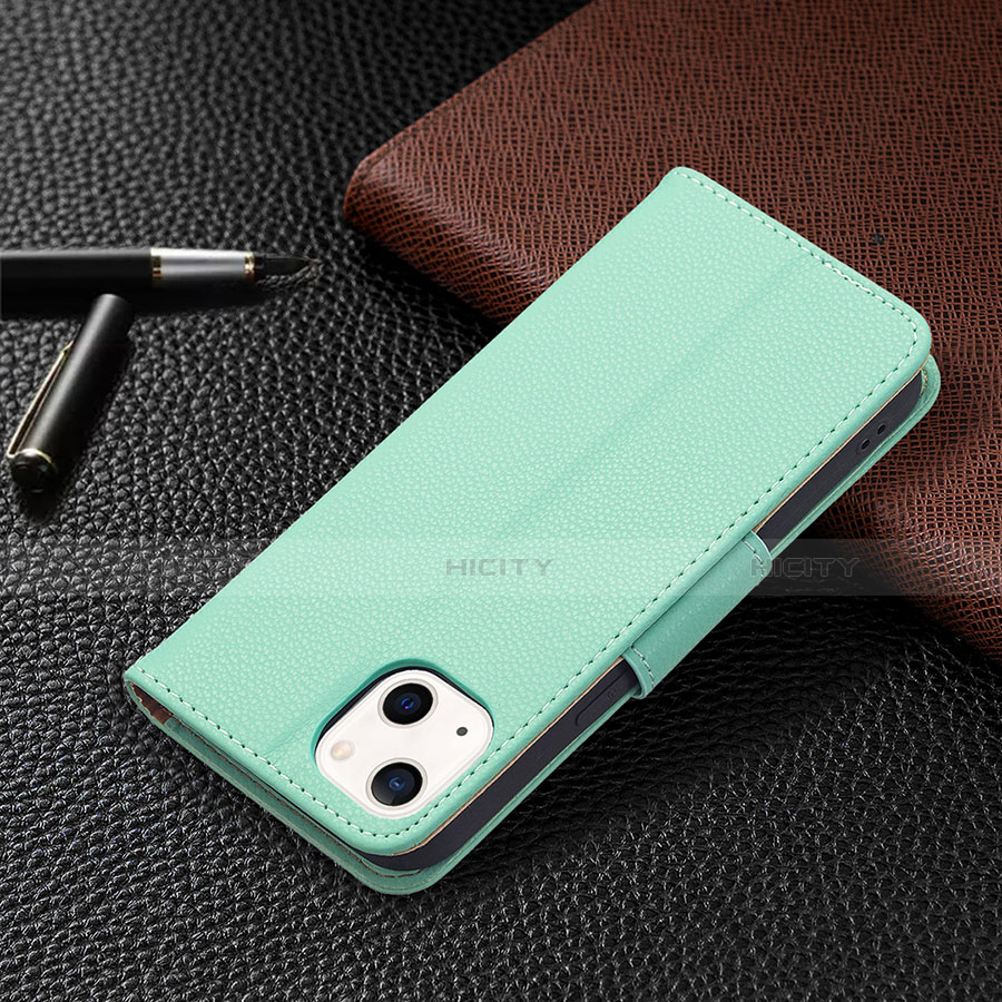 Handytasche Stand Schutzhülle Flip Leder Hülle für Apple iPhone 13 Cyan