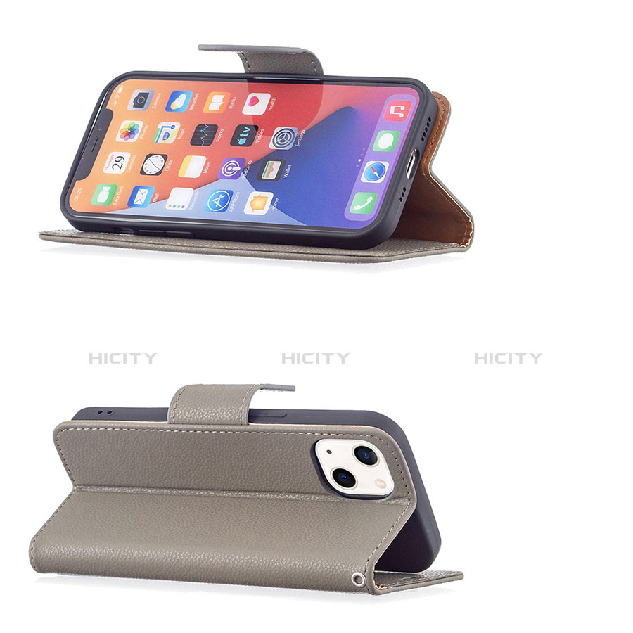 Handytasche Stand Schutzhülle Flip Leder Hülle für Apple iPhone 13 Grau