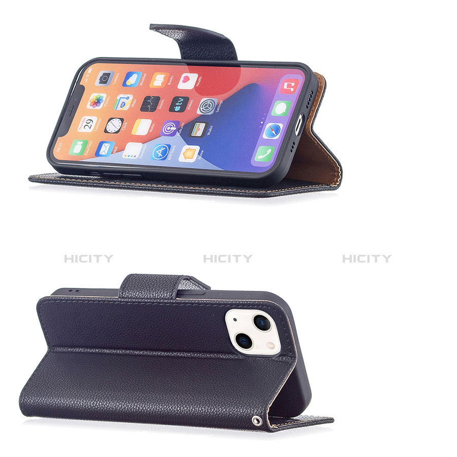 Handytasche Stand Schutzhülle Flip Leder Hülle für Apple iPhone 13 Mini Schwarz