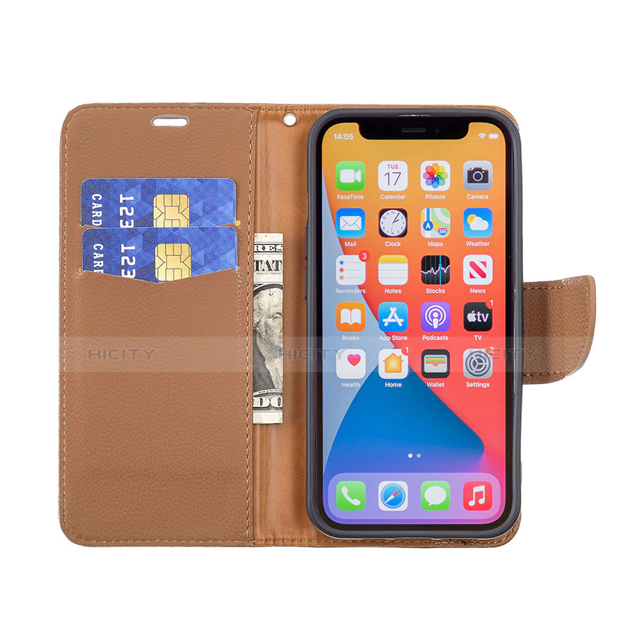 Handytasche Stand Schutzhülle Flip Leder Hülle für Apple iPhone 13 Pro Braun groß