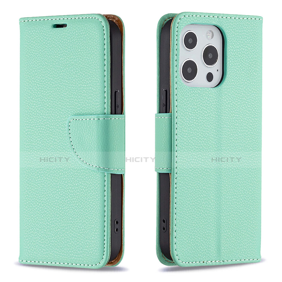 Handytasche Stand Schutzhülle Flip Leder Hülle für Apple iPhone 13 Pro Cyan Plus