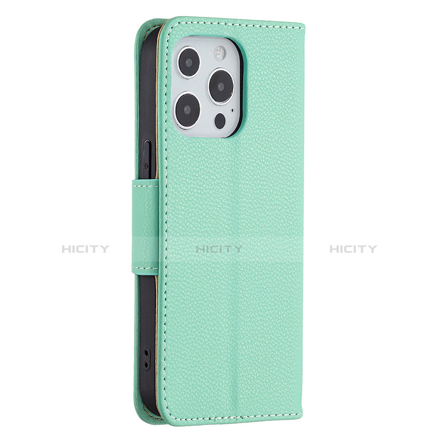 Handytasche Stand Schutzhülle Flip Leder Hülle für Apple iPhone 13 Pro Cyan groß