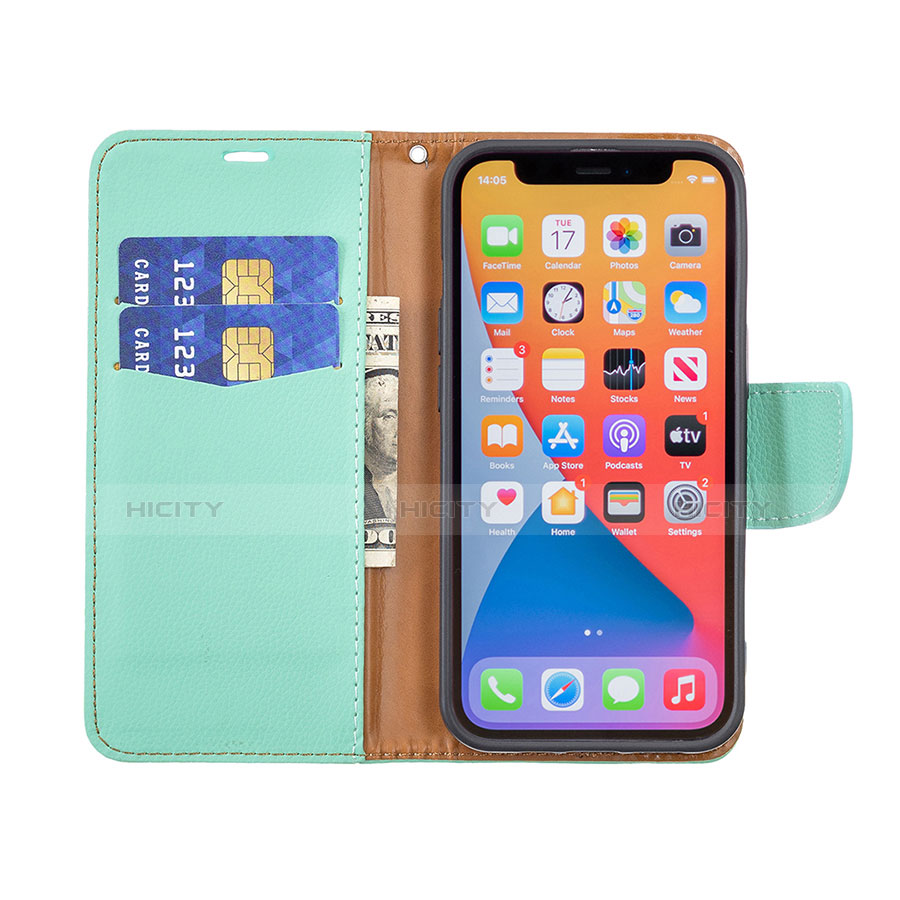 Handytasche Stand Schutzhülle Flip Leder Hülle für Apple iPhone 13 Pro Cyan groß