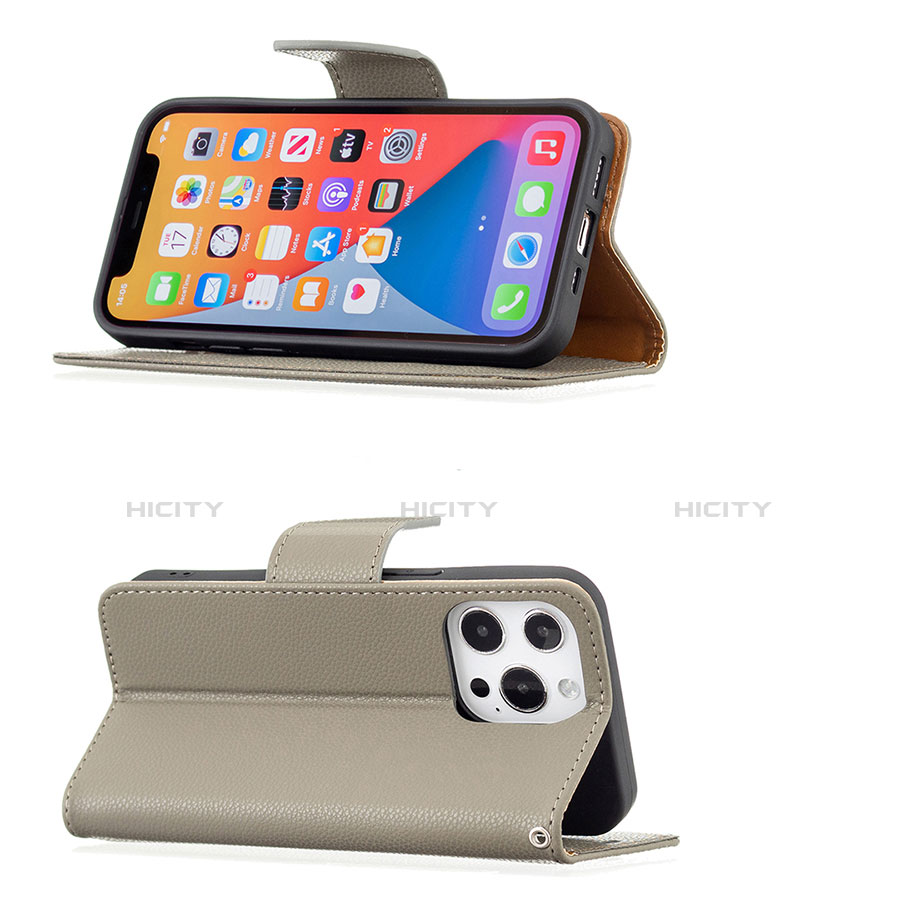 Handytasche Stand Schutzhülle Flip Leder Hülle für Apple iPhone 13 Pro Kahki groß