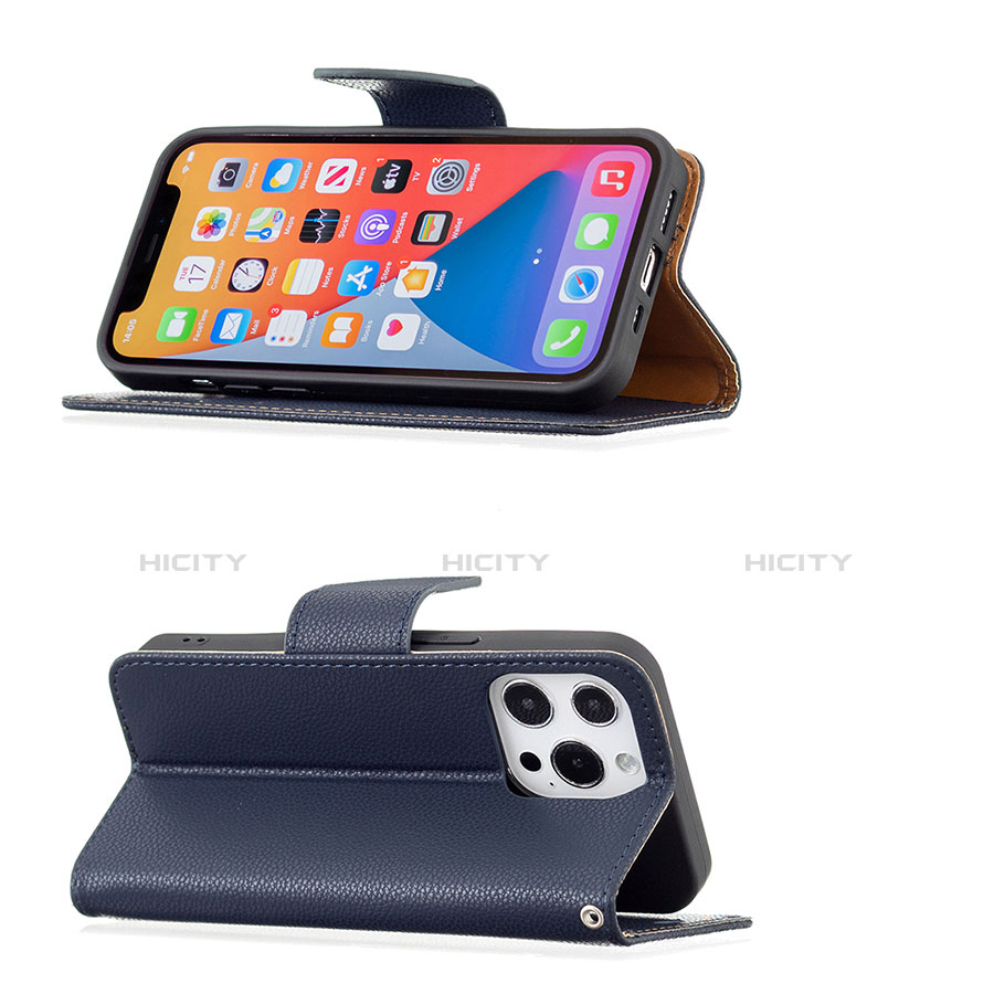 Handytasche Stand Schutzhülle Flip Leder Hülle für Apple iPhone 13 Pro Königs Blau groß