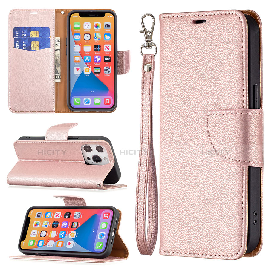 Handytasche Stand Schutzhülle Flip Leder Hülle für Apple iPhone 13 Pro Max Rosegold