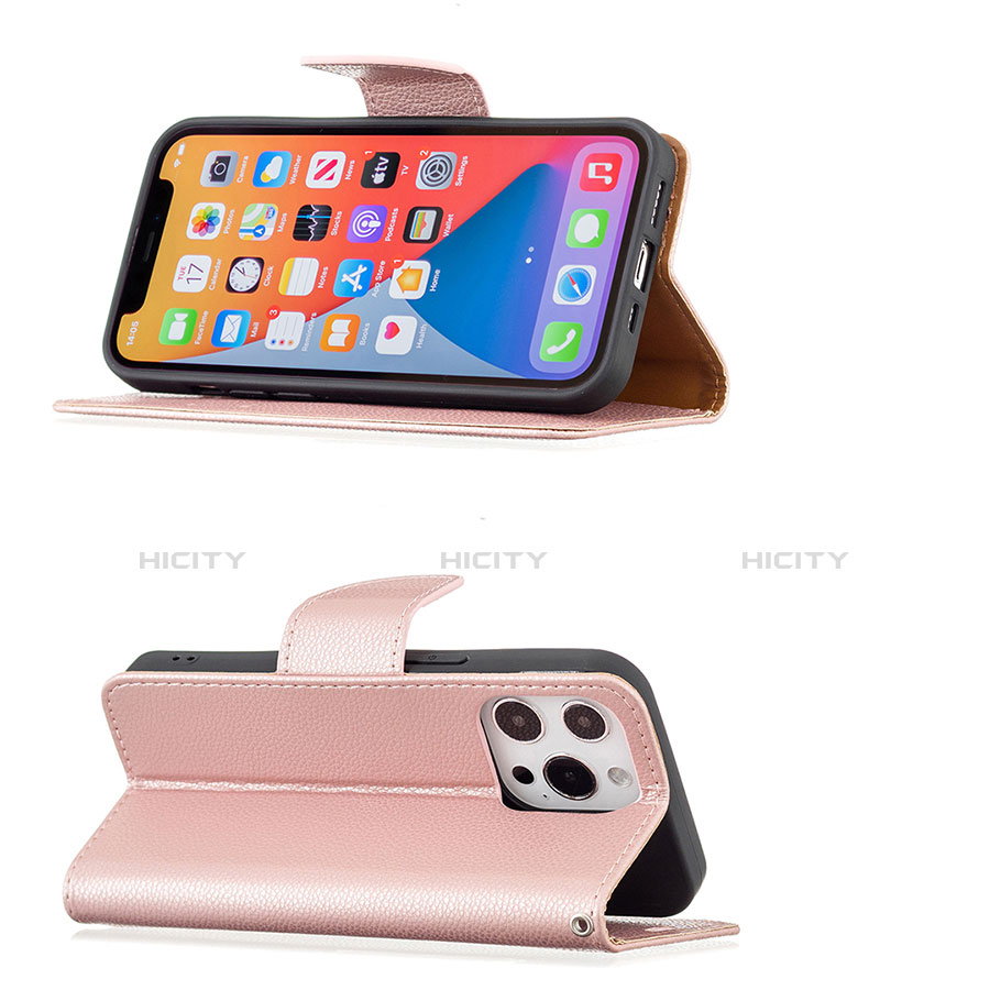 Handytasche Stand Schutzhülle Flip Leder Hülle für Apple iPhone 13 Pro Max Rosegold