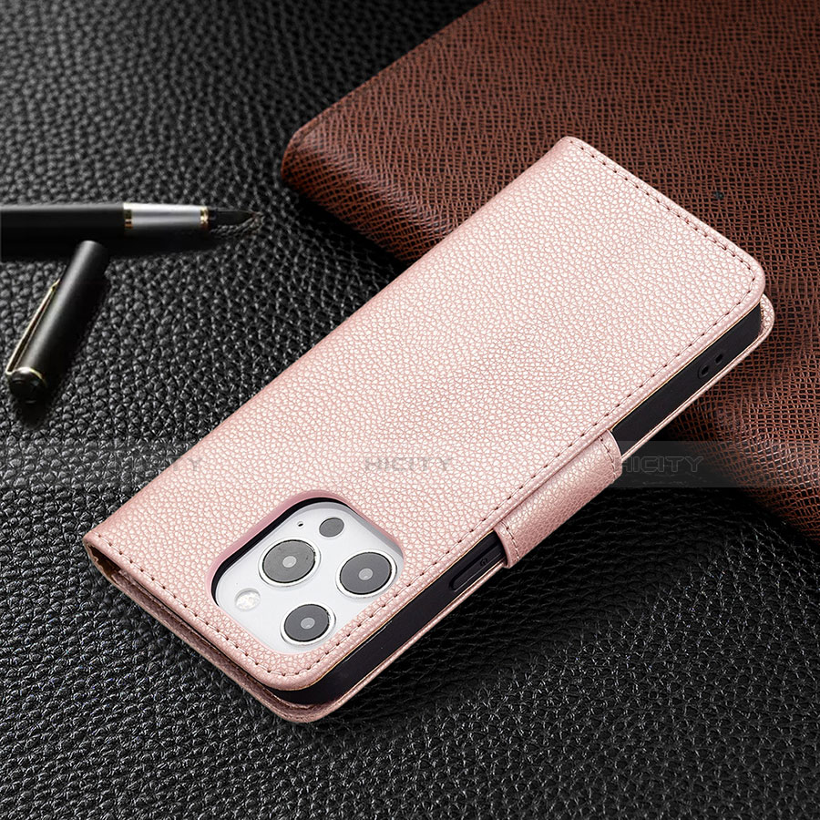 Handytasche Stand Schutzhülle Flip Leder Hülle für Apple iPhone 13 Pro Max Rosegold