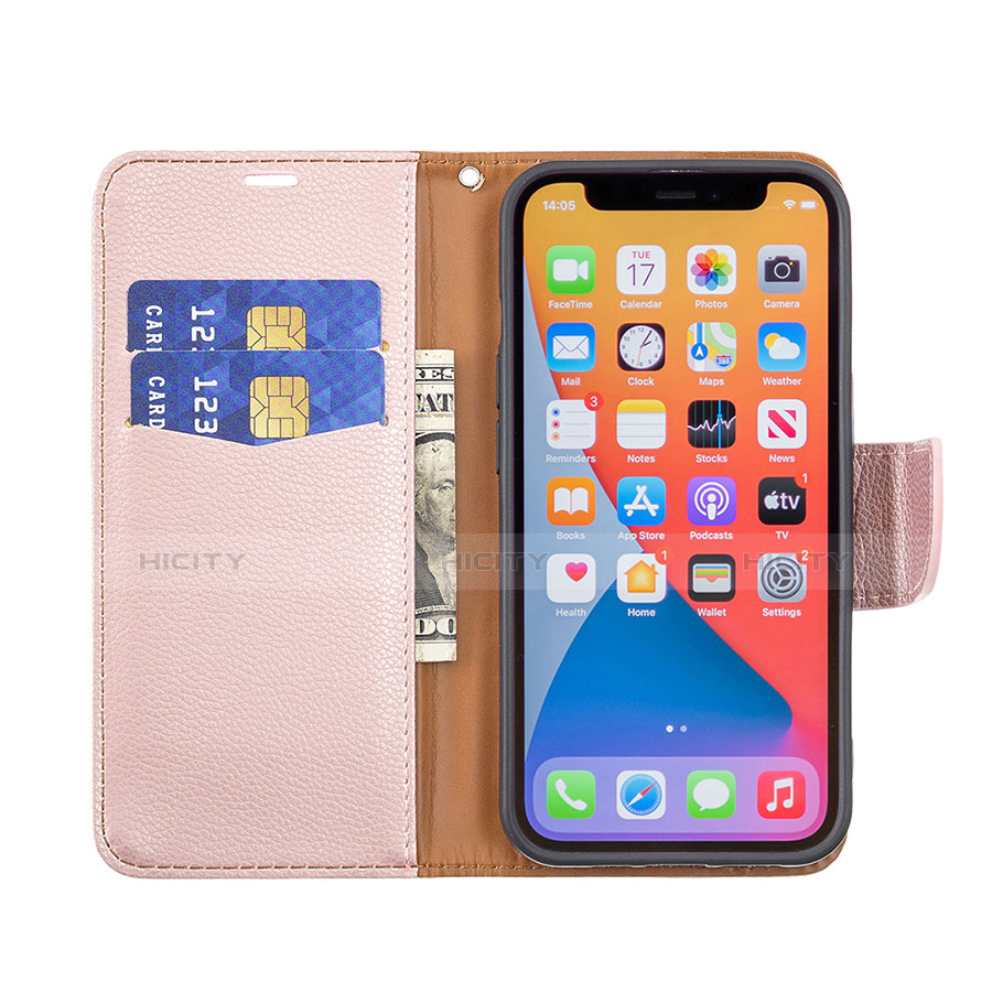 Handytasche Stand Schutzhülle Flip Leder Hülle für Apple iPhone 13 Pro Rosegold groß