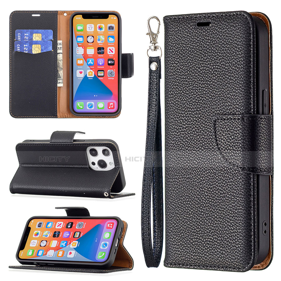 Handytasche Stand Schutzhülle Flip Leder Hülle für Apple iPhone 13 Pro Schwarz