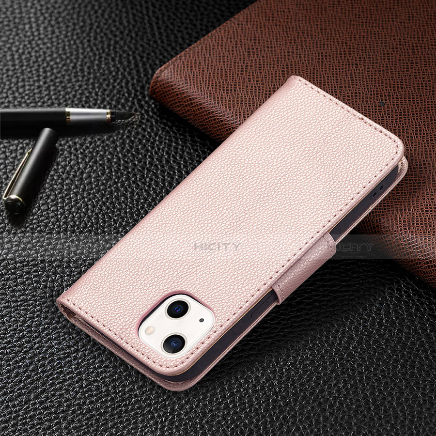 Handytasche Stand Schutzhülle Flip Leder Hülle für Apple iPhone 13 Rosegold groß