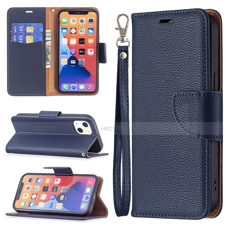 Handytasche Stand Schutzhülle Flip Leder Hülle für Apple iPhone 14 Blau