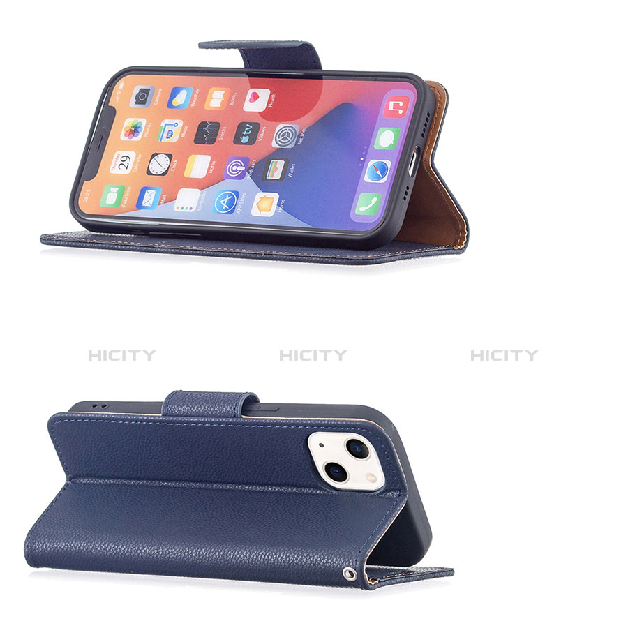 Handytasche Stand Schutzhülle Flip Leder Hülle für Apple iPhone 14 Blau