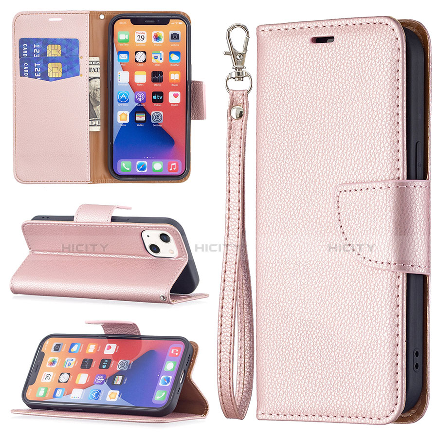 Handytasche Stand Schutzhülle Flip Leder Hülle für Apple iPhone 14 Plus Rosegold