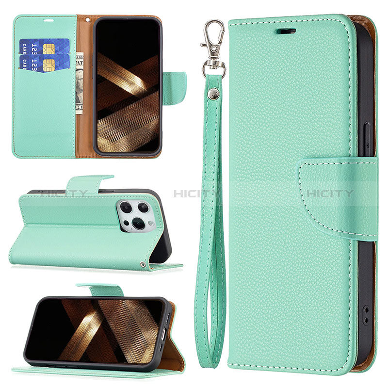 Handytasche Stand Schutzhülle Flip Leder Hülle für Apple iPhone 14 Pro Cyan