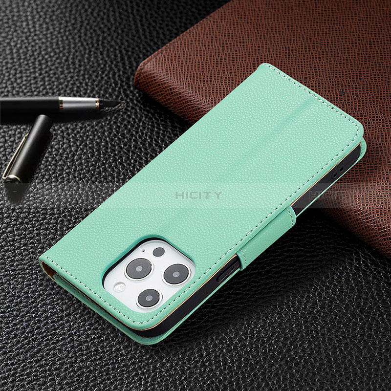 Handytasche Stand Schutzhülle Flip Leder Hülle für Apple iPhone 14 Pro Cyan