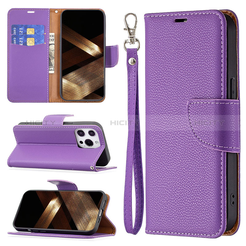 Handytasche Stand Schutzhülle Flip Leder Hülle für Apple iPhone 14 Pro Max Violett groß