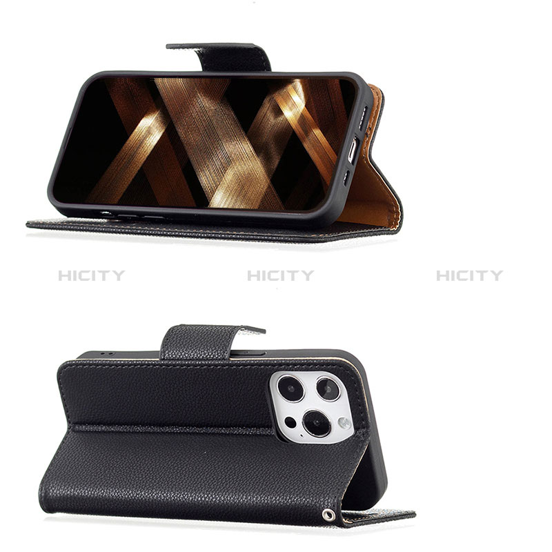 Handytasche Stand Schutzhülle Flip Leder Hülle für Apple iPhone 14 Pro Schwarz groß