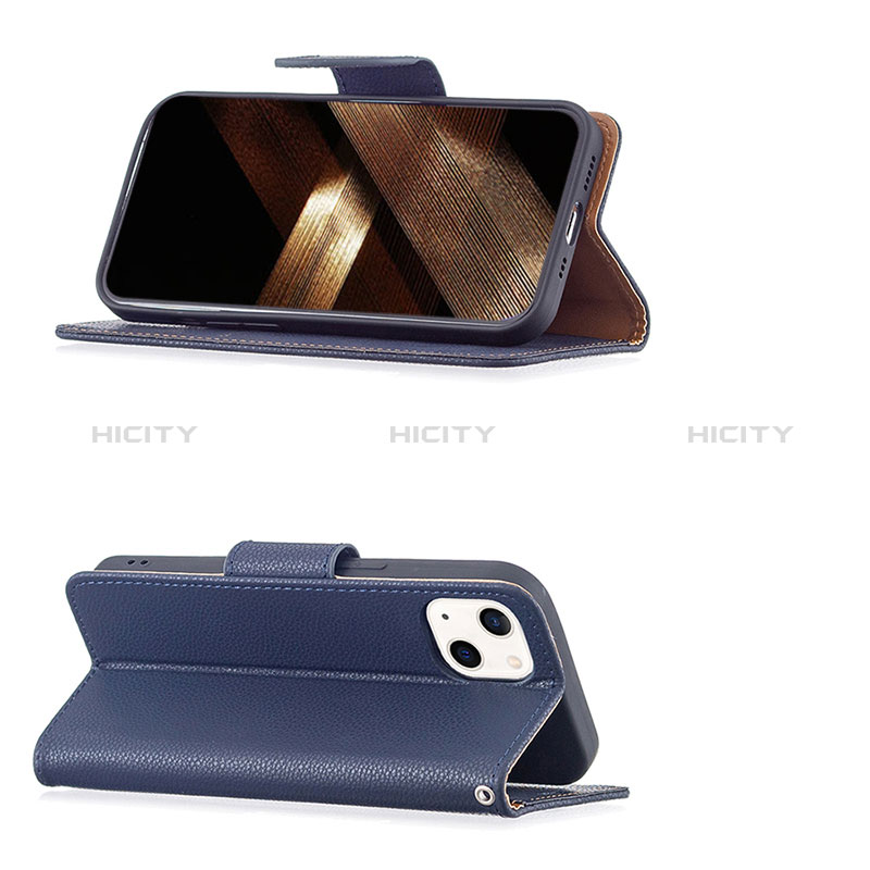 Handytasche Stand Schutzhülle Flip Leder Hülle für Apple iPhone 15 Blau groß