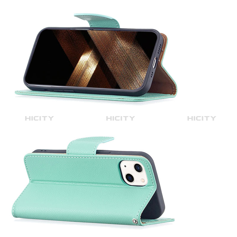 Handytasche Stand Schutzhülle Flip Leder Hülle für Apple iPhone 15 Cyan groß