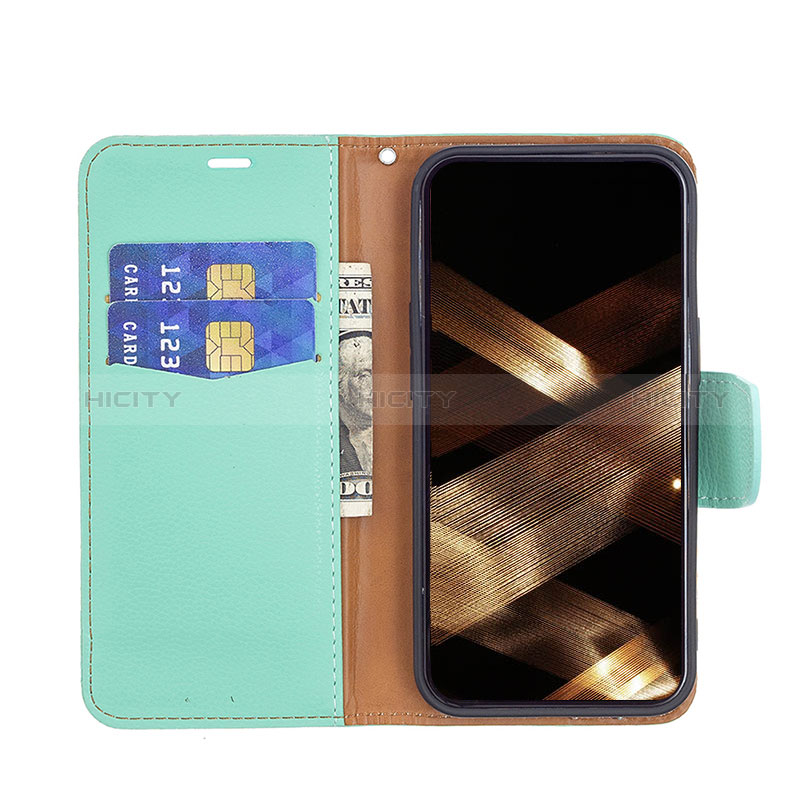 Handytasche Stand Schutzhülle Flip Leder Hülle für Apple iPhone 15 Cyan groß