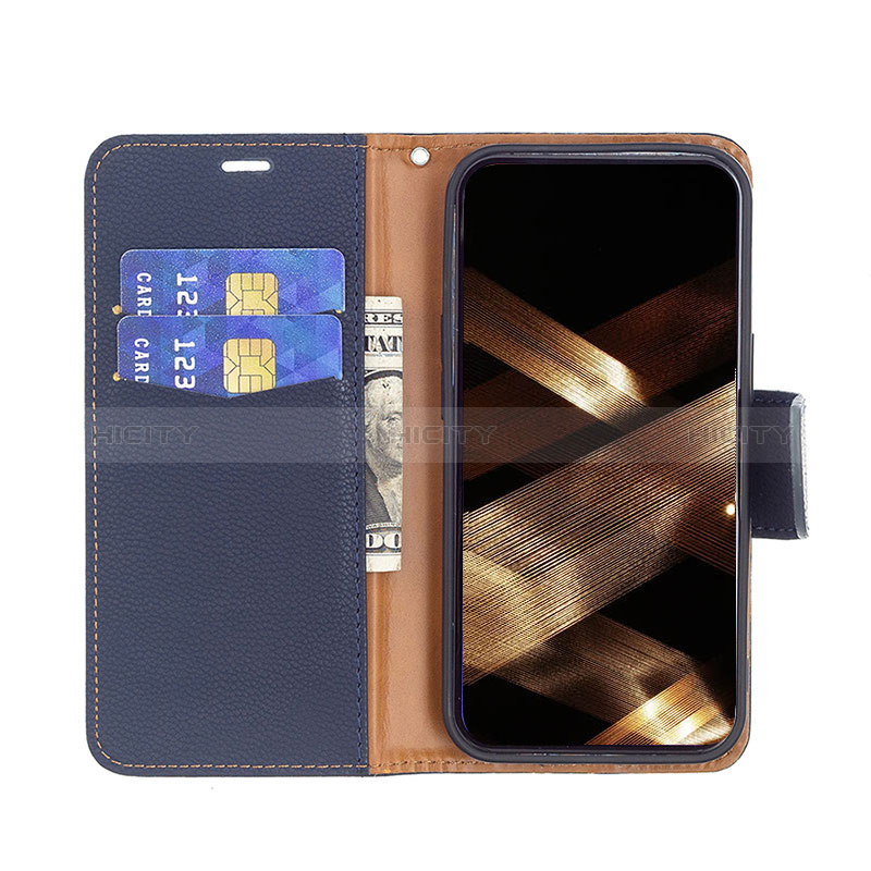 Handytasche Stand Schutzhülle Flip Leder Hülle für Apple iPhone 15 Plus Blau