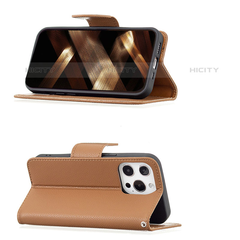 Handytasche Stand Schutzhülle Flip Leder Hülle für Apple iPhone 15 Pro Braun groß