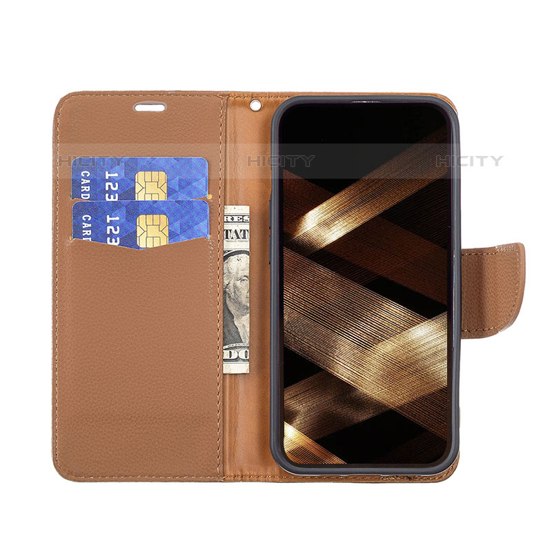 Handytasche Stand Schutzhülle Flip Leder Hülle für Apple iPhone 15 Pro Braun groß