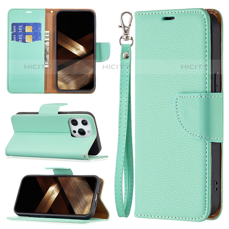 Handytasche Stand Schutzhülle Flip Leder Hülle für Apple iPhone 15 Pro Cyan