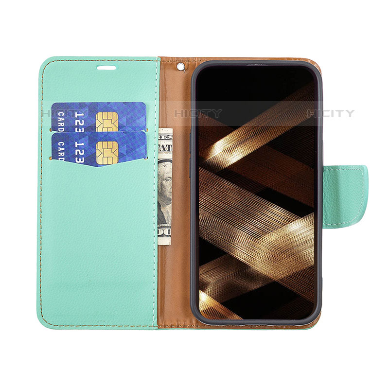 Handytasche Stand Schutzhülle Flip Leder Hülle für Apple iPhone 15 Pro Cyan