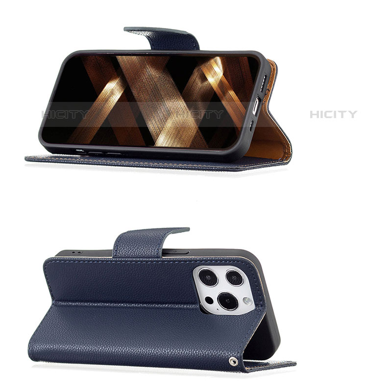 Handytasche Stand Schutzhülle Flip Leder Hülle für Apple iPhone 15 Pro Königs Blau