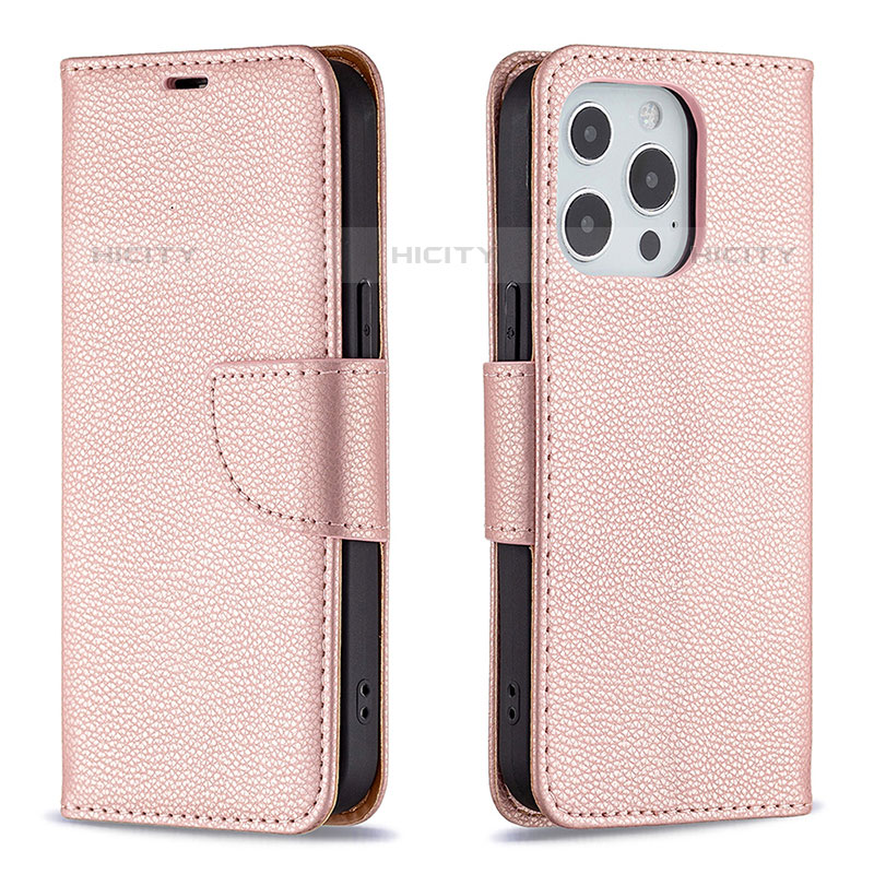 Handytasche Stand Schutzhülle Flip Leder Hülle für Apple iPhone 15 Pro Max Rosegold Plus