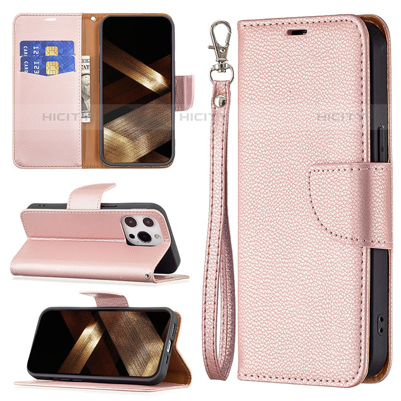 Handytasche Stand Schutzhülle Flip Leder Hülle für Apple iPhone 15 Pro Rosegold