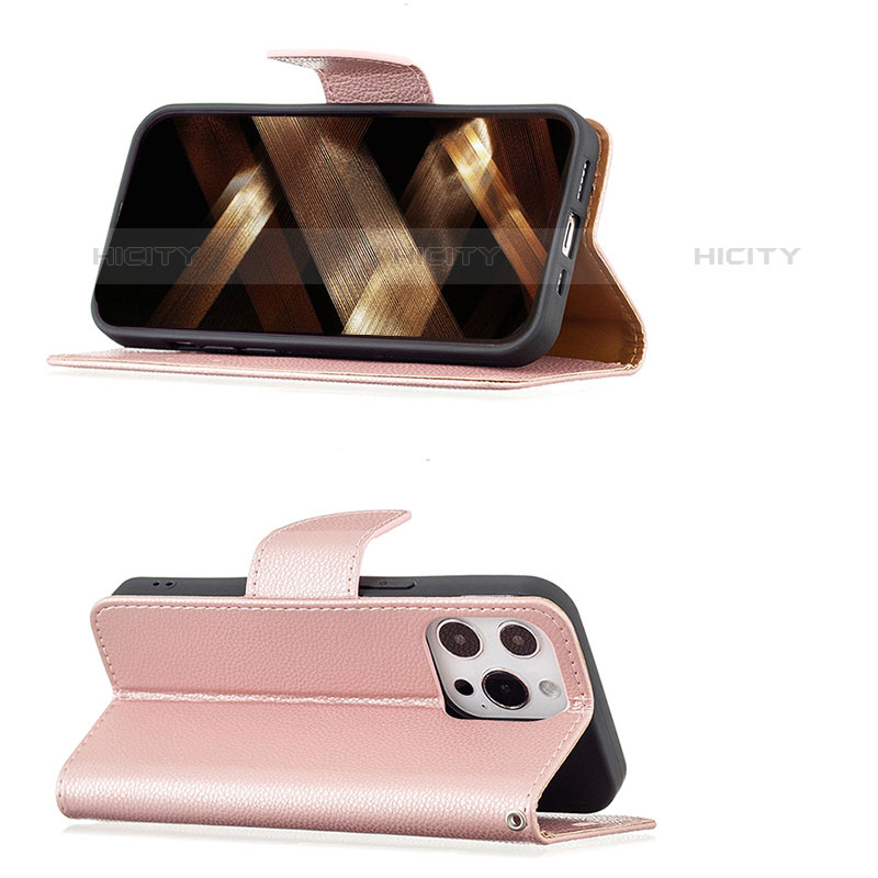 Handytasche Stand Schutzhülle Flip Leder Hülle für Apple iPhone 15 Pro Rosegold