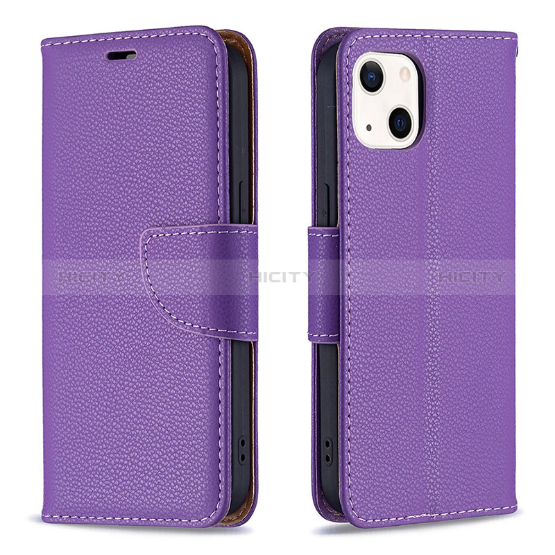 Handytasche Stand Schutzhülle Flip Leder Hülle für Apple iPhone 15 Violett Plus