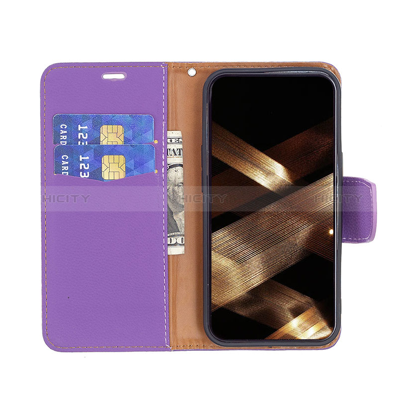 Handytasche Stand Schutzhülle Flip Leder Hülle für Apple iPhone 15 Violett groß