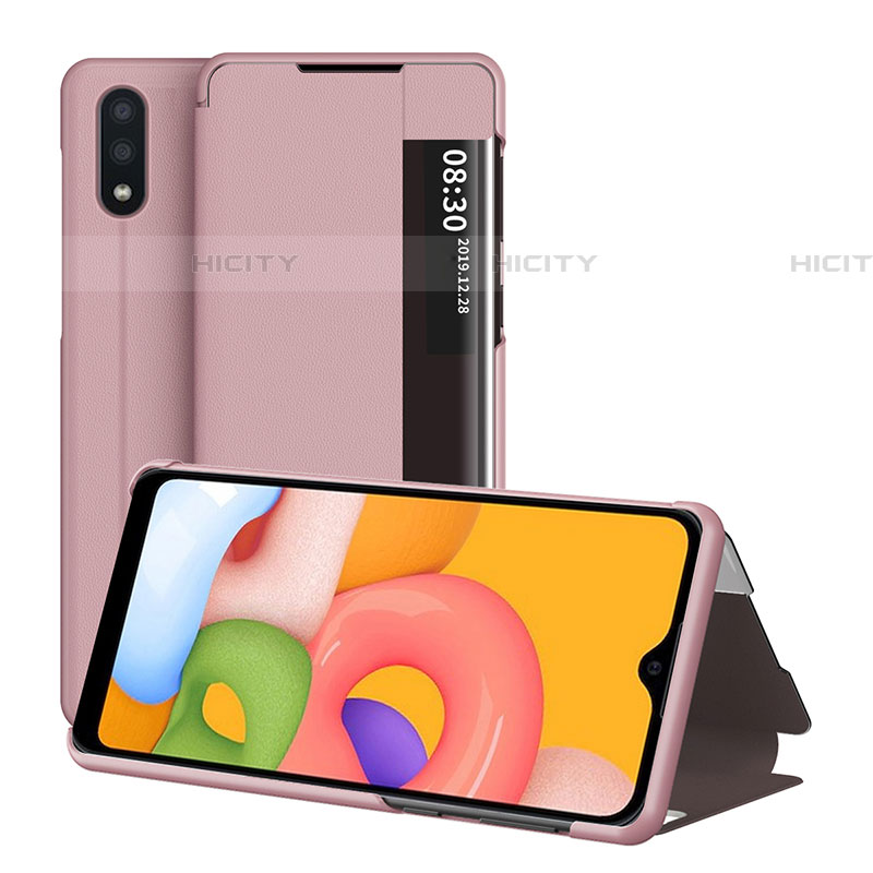 Handytasche Stand Schutzhülle Flip Leder Hülle für Samsung Galaxy A01 SM-A015 Rosegold