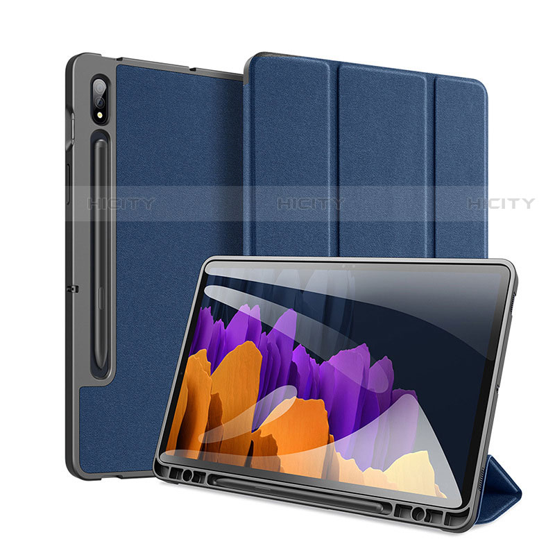 Handytasche Stand Schutzhülle Flip Leder Hülle für Samsung Galaxy Tab S7 Plus 12.4 Wi-Fi SM-T970 Blau