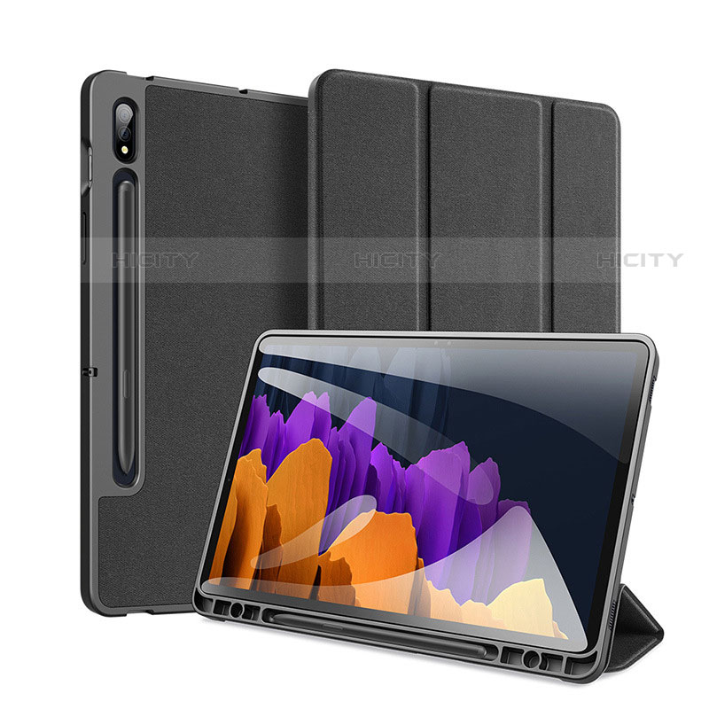 Handytasche Stand Schutzhülle Flip Leder Hülle für Samsung Galaxy Tab S7 Plus 12.4 Wi-Fi SM-T970 Schwarz