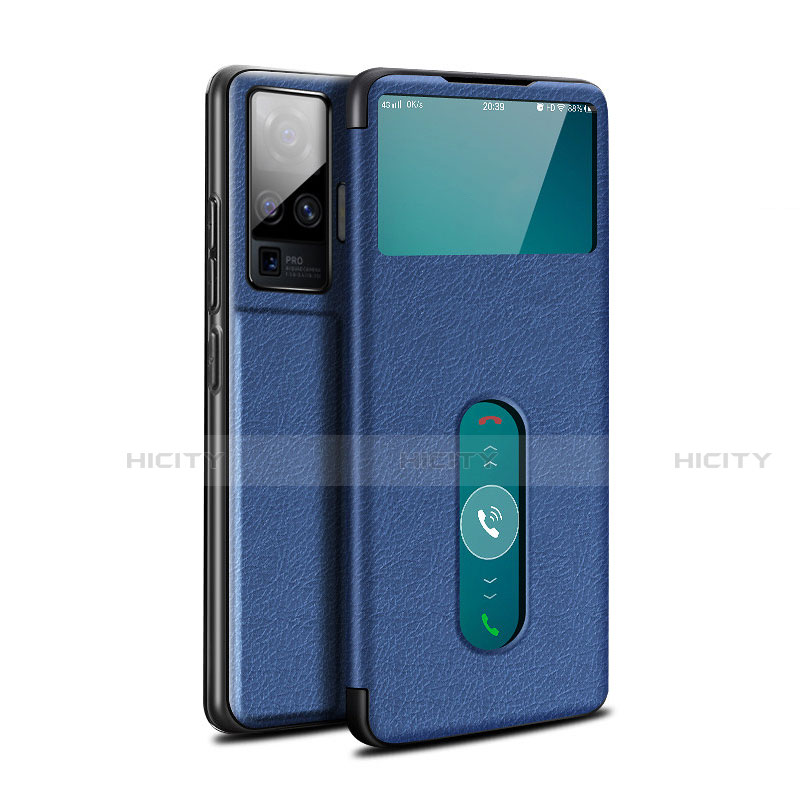 Handytasche Stand Schutzhülle Flip Leder Hülle für Vivo X50 Pro 5G Blau