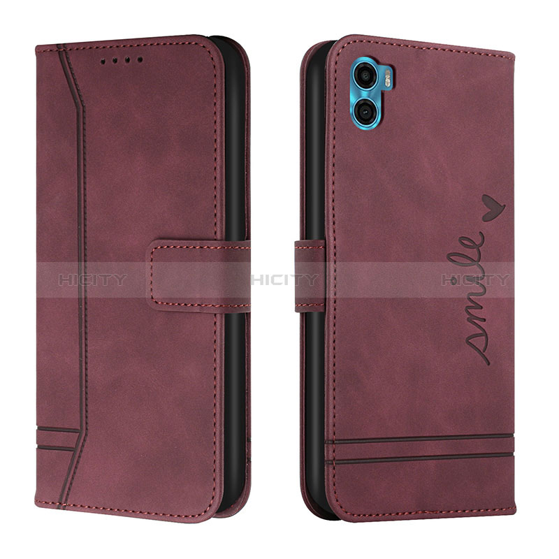 Handytasche Stand Schutzhülle Flip Leder Hülle H01X für Motorola Moto E32 India Rot