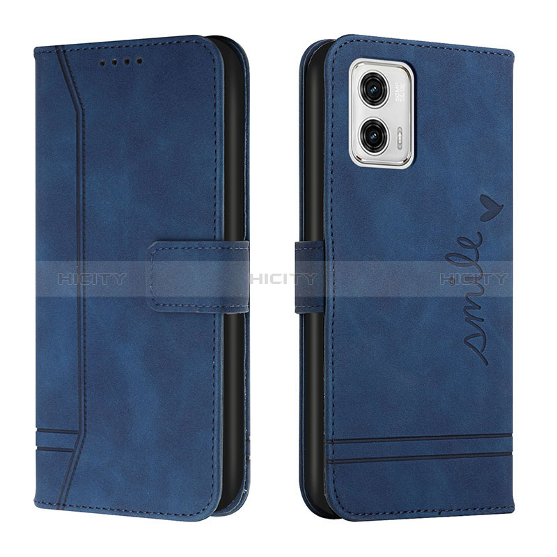 Handytasche Stand Schutzhülle Flip Leder Hülle H01X für Motorola Moto G73 5G Blau Plus