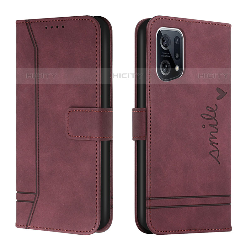 Handytasche Stand Schutzhülle Flip Leder Hülle H01X für Oppo Find X5 Pro 5G Rot Plus