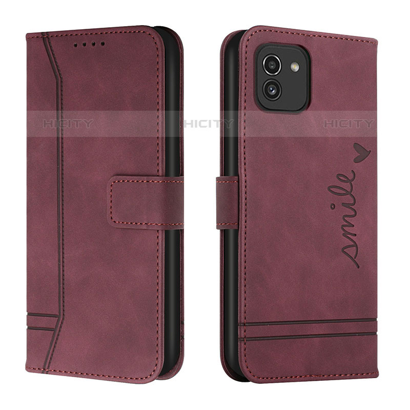 Handytasche Stand Schutzhülle Flip Leder Hülle H01X für Samsung Galaxy A03 Rot